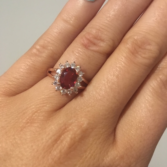 18 Carat Rose Gold Plated Cranberry Ring - Picture 6 of 7